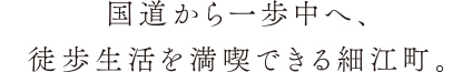 国道から一歩中へ、徒歩生活を満喫できる細江町。